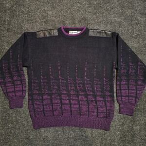 Vintage 90s Urban Works boxy knitted sweater with leather trim. mens L